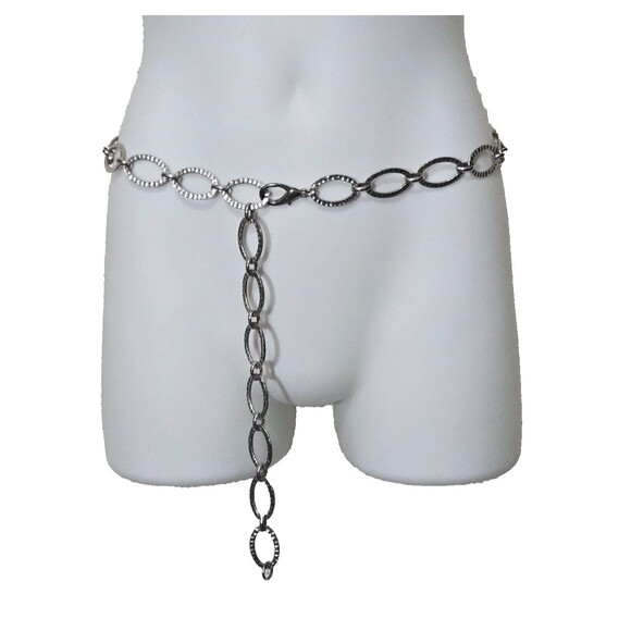 Silver Tone Chain Loop Hip Belt Metal Textured Oval 32" Y2K - Picture 1 of 5